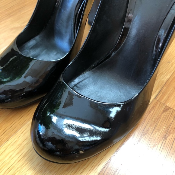 $348~TORY BURCH~Black Patent Leather COLIN Glitter Heel Round Toe Pumps~7/7.5 - Picture 6 of 15
